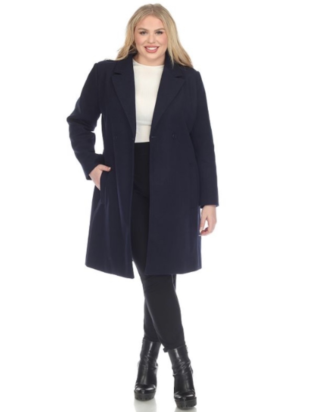 White Mark Plus Size 1X Classic Walker Coat Navy Blue NWT